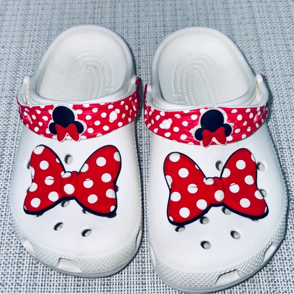 CROCS Red and White Polka Dot Bow Clogs